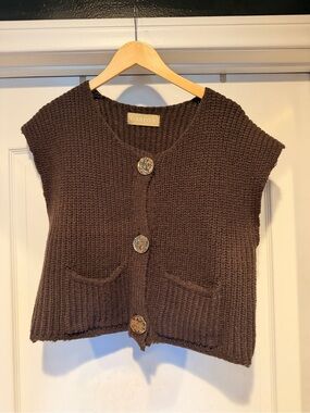 Garota Chocolate Brown Knit Button-Front Sleeveless Cardigan Vest unsized M